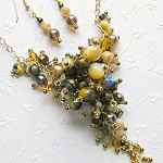 Golden Brown Cluster Necklace & Earrings