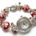 Lampwork Bead, Crystal and Silver Watch