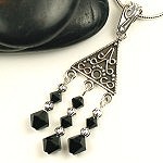 Black Crystal and Silver Necklace